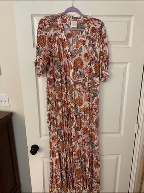 Knox Rose Pink Floral Maxi Dress with Orange Accents